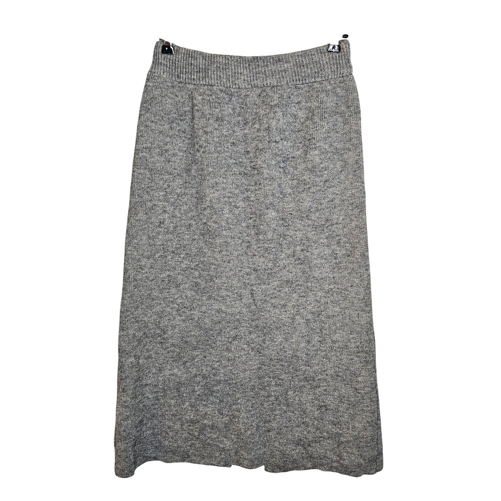 Gray Heather Knit Midi Skirt High Waist Elastic Back‎ Slit Straight Pencil Skirt